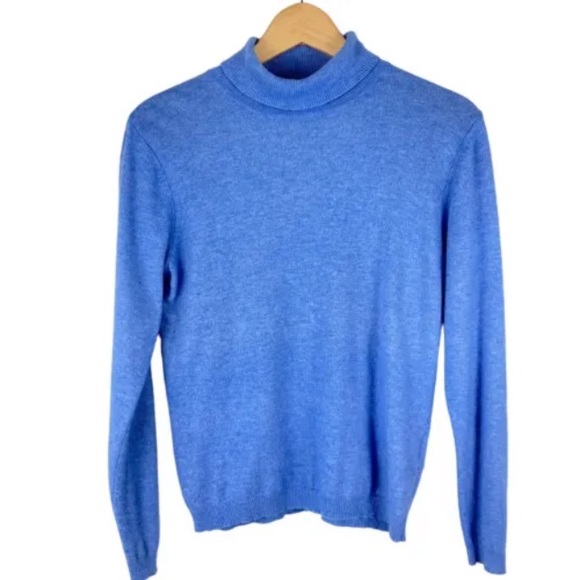 Womens Cashmere Angora Blend Jumper Roll Neck Wool Sweater Blue M Soft Fine Knit - Picture 6 of 8